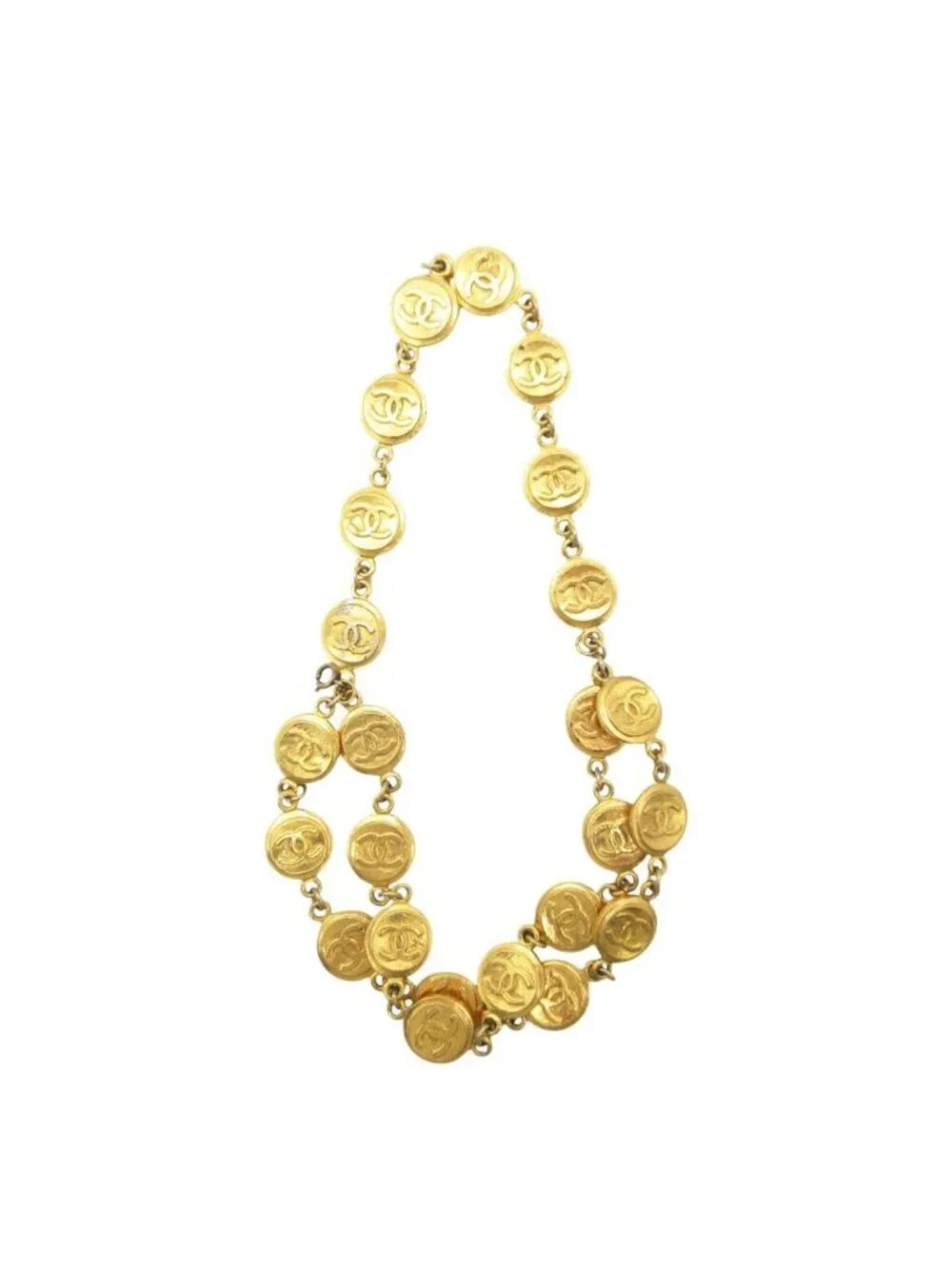 Chanel Bracelet Vintage CC Logo Coin Triple Strand Gold